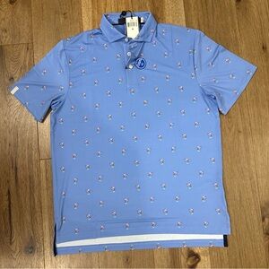 NWT Ralph Lauren RLX Shirt Mens Medium Golf Polo All Over Fishing Flamingo Print